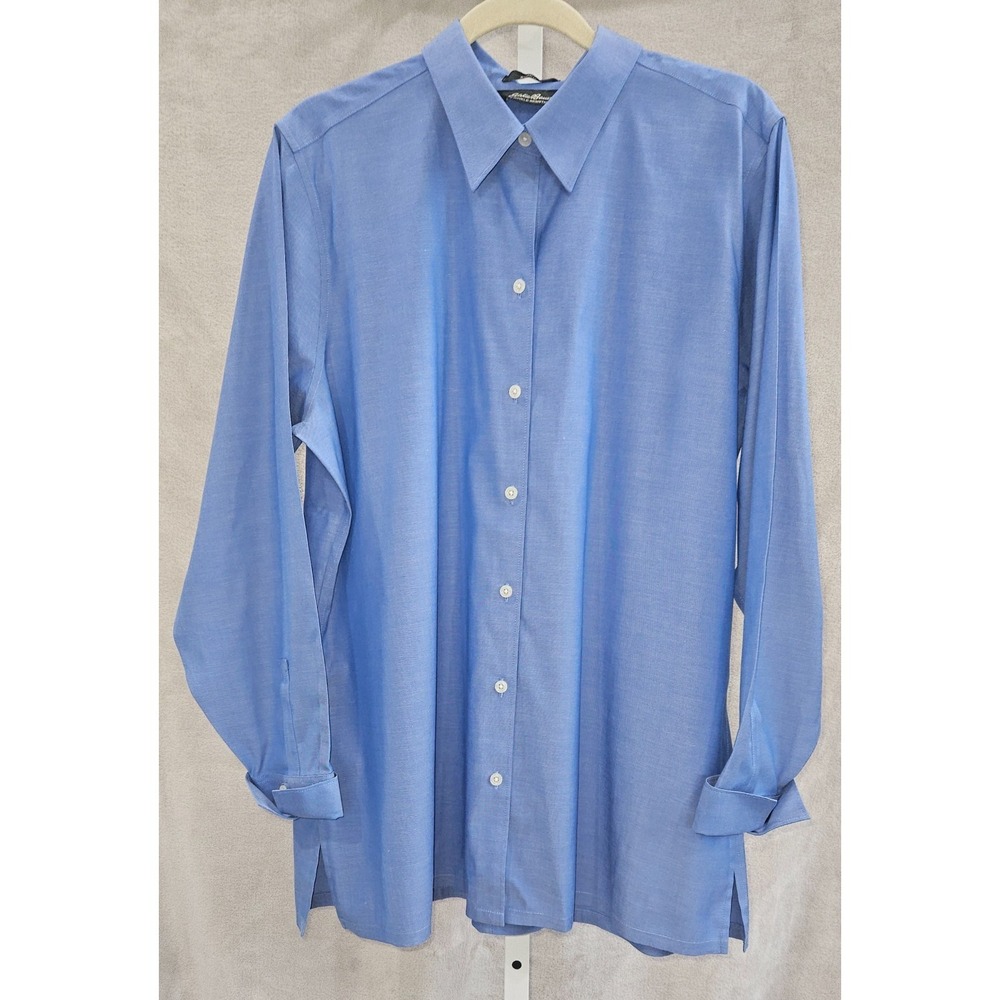 Eddie Bauer Womens Long Sleeve Button Up Wrinkle‎ Resistant Shirt Blue XL Tall